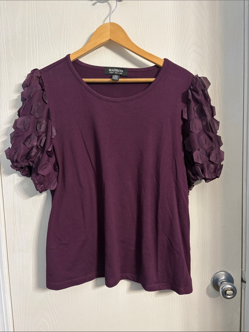 Madison Plum Puff-Sleeve Short Sleeve Tee